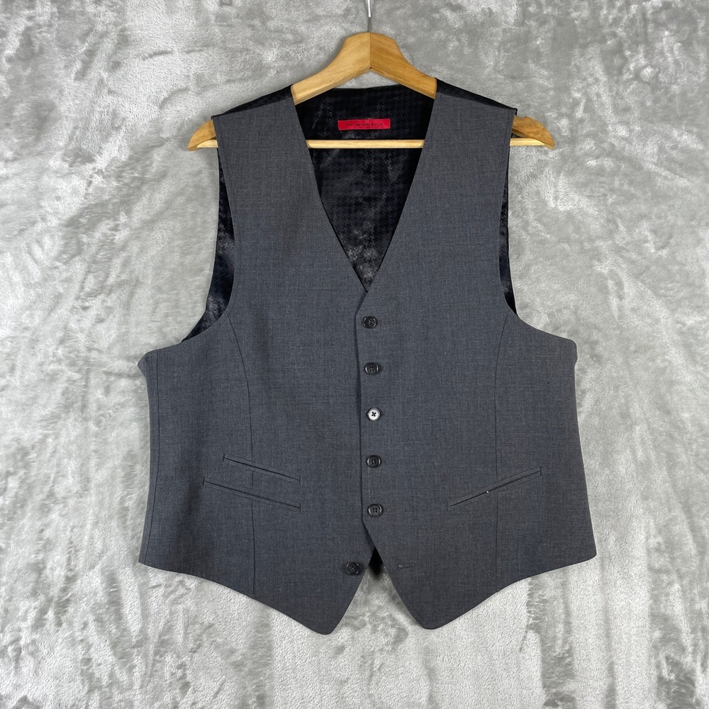 John Varvatos USA Vest Mens L Gray Wool Blend Button Up Waistcoat